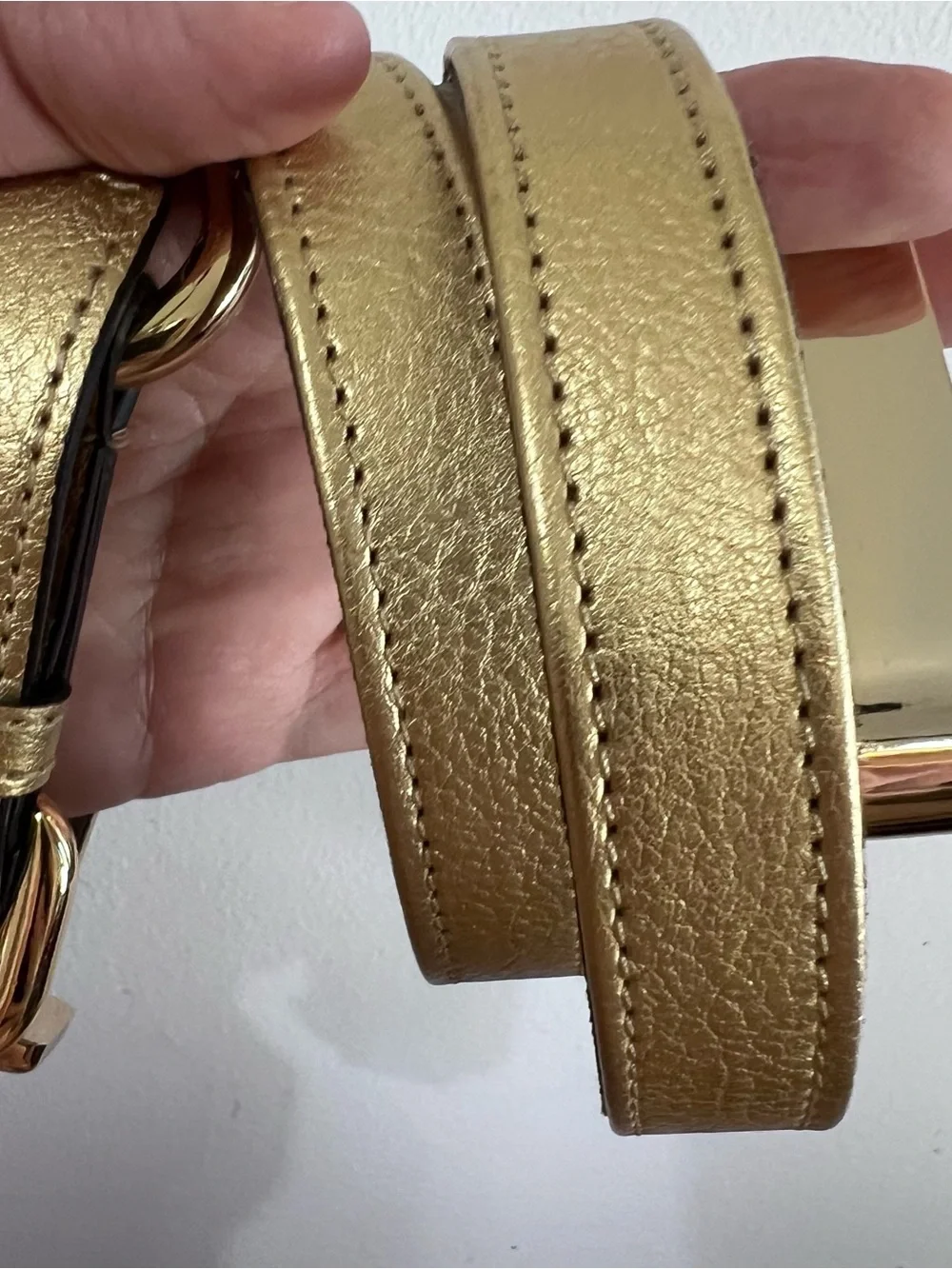 Ann Taylor Metallic Gold Statement Belt Size L Fixed 35” Chain Link Hardware